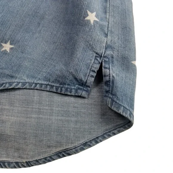 Natural Reflections Button Up Chambray Shirt Womens Sz M Star Print Blue Lyocell - Picture 5 of 14
